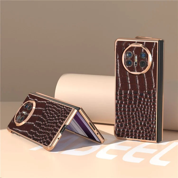 For Huawei Mate X5 5G Case Crocodile Pattern Genuine Cow Leather Coated Phone Cover