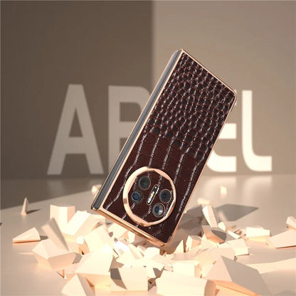 For Huawei Mate X5 5G Case Crocodile Pattern Genuine Cow Leather Coated Phone Cover