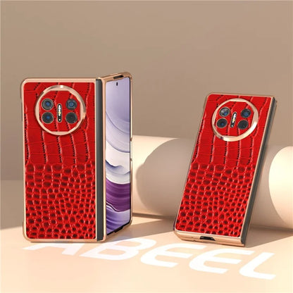 For Huawei Mate X5 5G Case Crocodile Pattern Genuine Cow Leather Coated Phone Cover