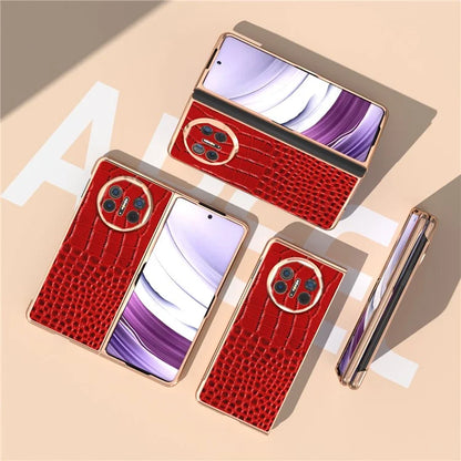 For Huawei Mate X5 5G Case Crocodile Pattern Genuine Cow Leather Coated Phone Cover