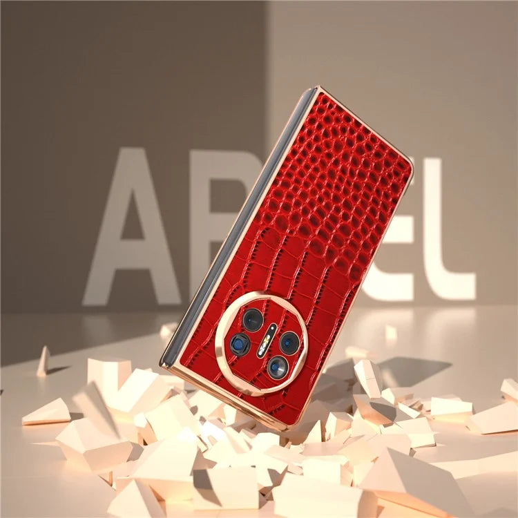 For Huawei Mate X5 5G Case Crocodile Pattern Genuine Cow Leather Coated Phone Cover