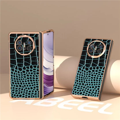 For Huawei Mate X5 5G Case Crocodile Pattern Genuine Cow Leather Coated Phone Cover