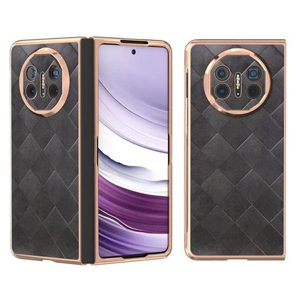 For Huawei Mate X5 Case Electroplated PU Leather+PC Grid Texture Phone Cover