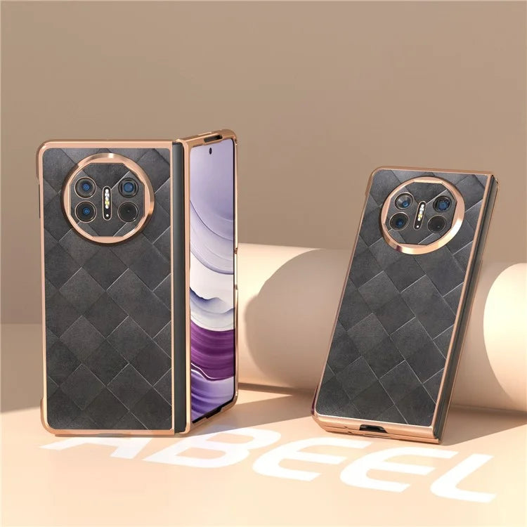 For Huawei Mate X5 Case Electroplated PU Leather+PC Grid Texture Phone Cover