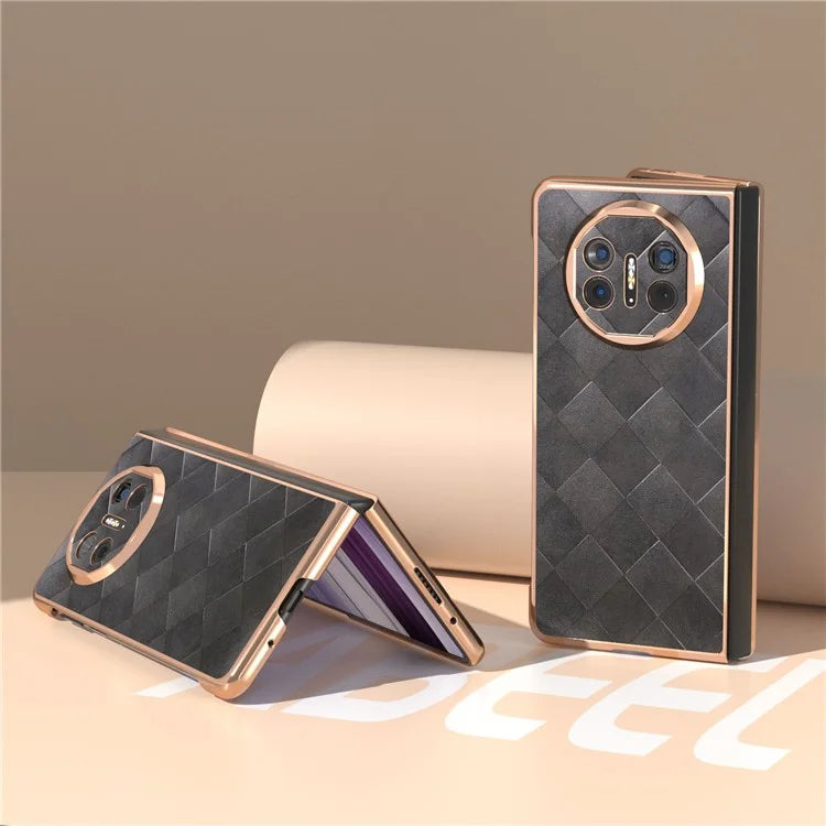 For Huawei Mate X5 Case Electroplated PU Leather+PC Grid Texture Phone Cover