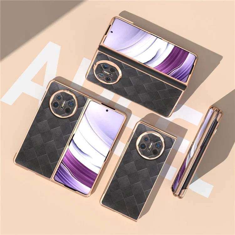 For Huawei Mate X5 Case Electroplated PU Leather+PC Grid Texture Phone Cover