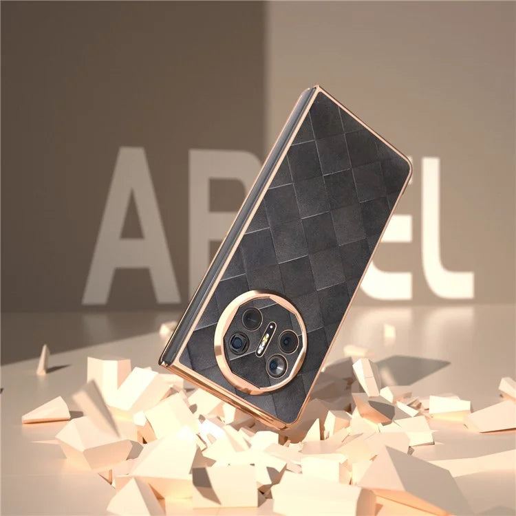 For Huawei Mate X5 Case Electroplated PU Leather+PC Grid Texture Phone Cover