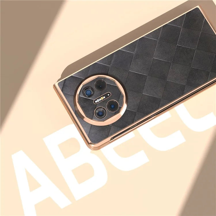 For Huawei Mate X5 Case Electroplated PU Leather+PC Grid Texture Phone Cover