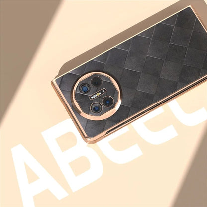 For Huawei Mate X5 Case Electroplated PU Leather+PC Grid Texture Phone Cover