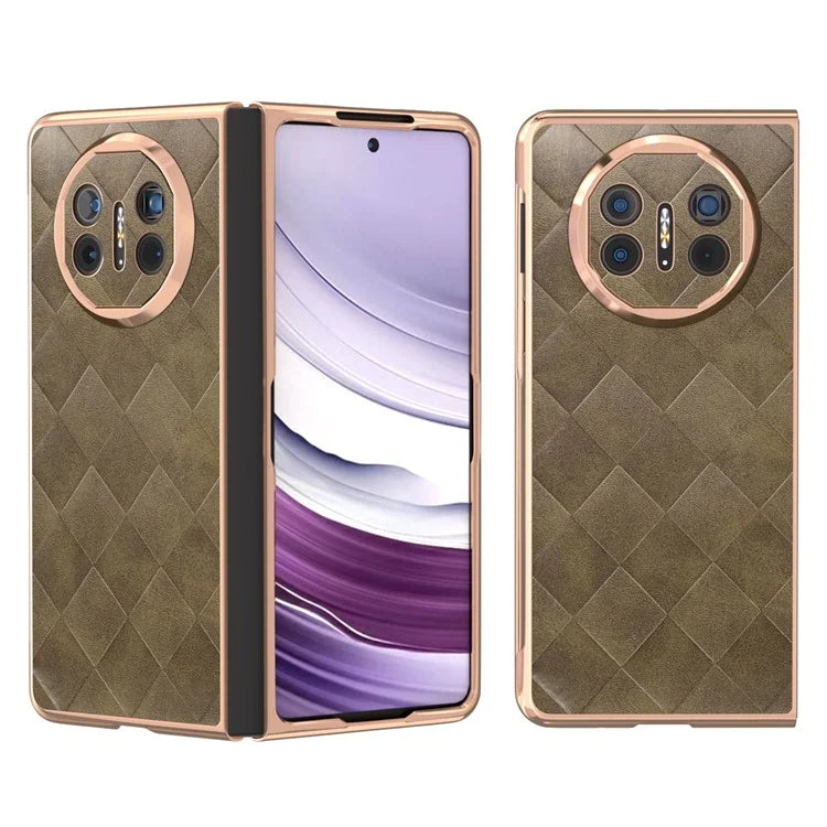 For Huawei Mate X5 Case Electroplated PU Leather+PC Grid Texture Phone Cover