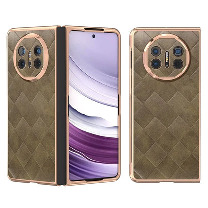 For Huawei Mate X5 Case Electroplated PU Leather+PC Grid Texture Phone Cover