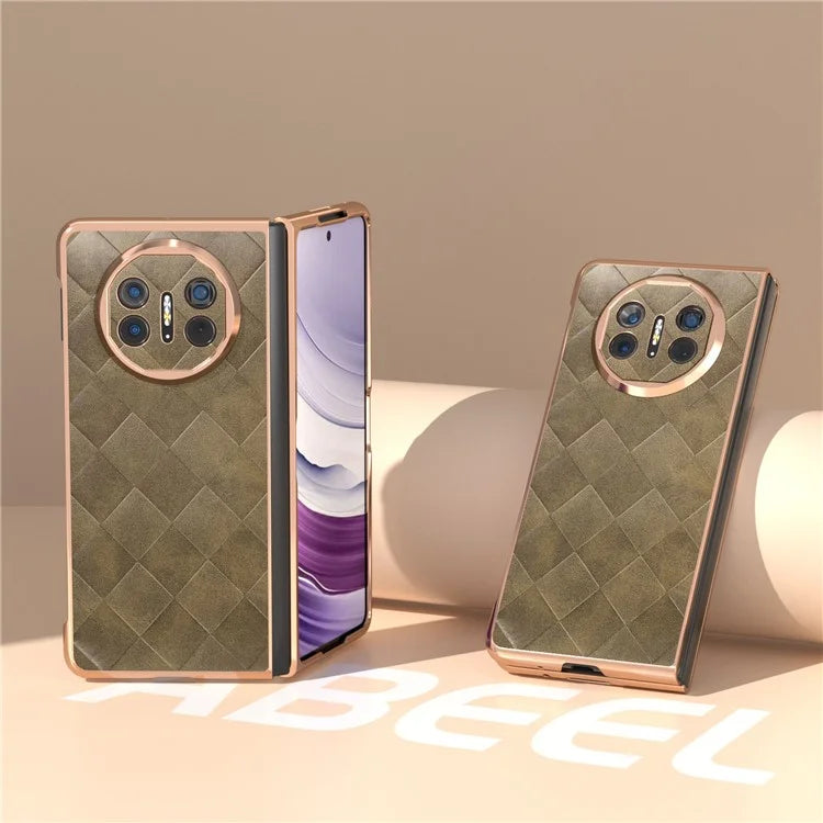 For Huawei Mate X5 Case Electroplated PU Leather+PC Grid Texture Phone Cover