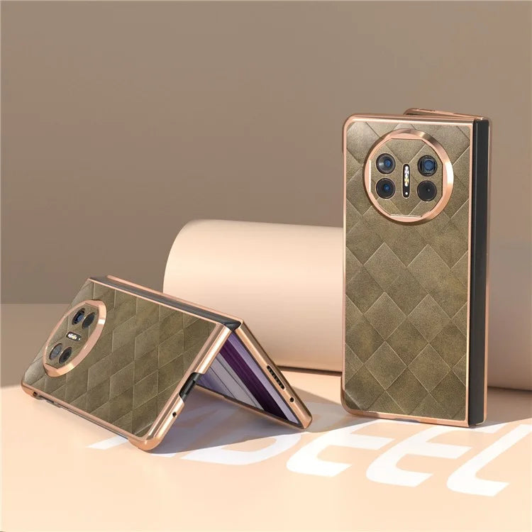 For Huawei Mate X5 Case Electroplated PU Leather+PC Grid Texture Phone Cover