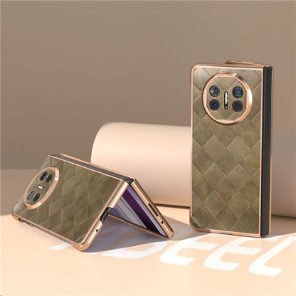 For Huawei Mate X5 Case Electroplated PU Leather+PC Grid Texture Phone Cover