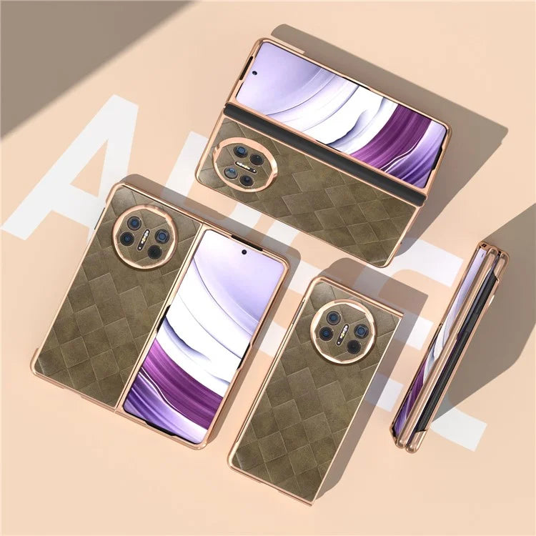 For Huawei Mate X5 Case Electroplated PU Leather+PC Grid Texture Phone Cover