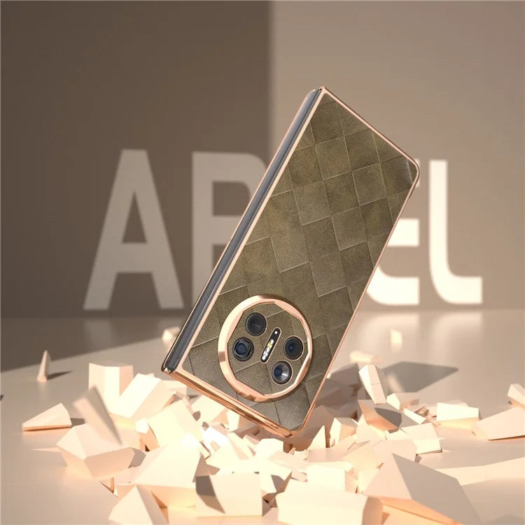 For Huawei Mate X5 Case Electroplated PU Leather+PC Grid Texture Phone Cover