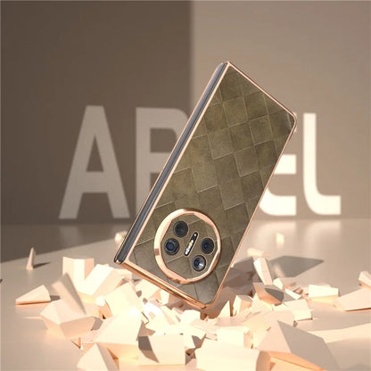 For Huawei Mate X5 Case Electroplated PU Leather+PC Grid Texture Phone Cover