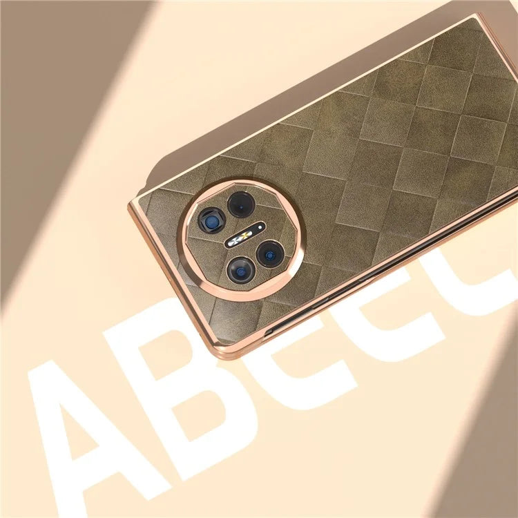 For Huawei Mate X5 Case Electroplated PU Leather+PC Grid Texture Phone Cover