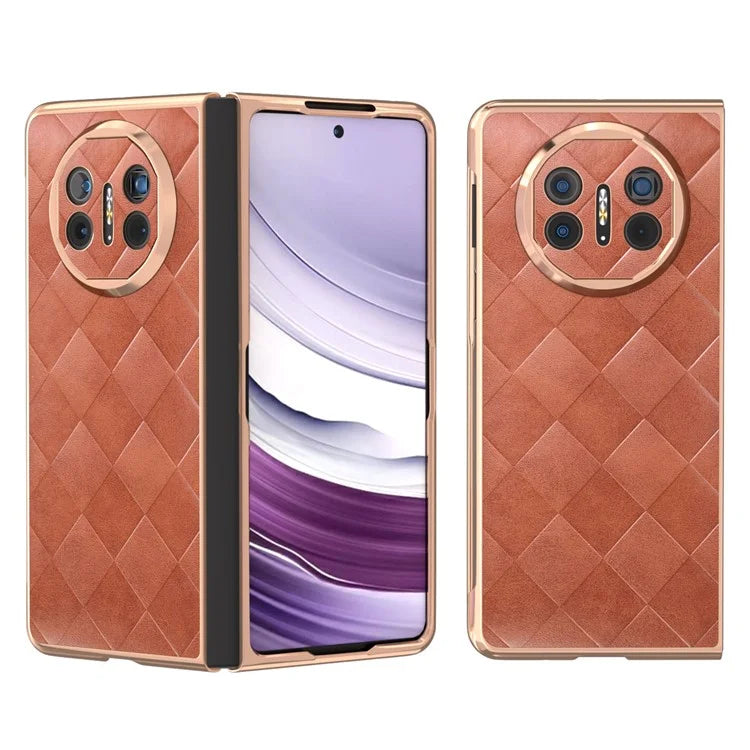 For Huawei Mate X5 Case Electroplated PU Leather+PC Grid Texture Phone Cover
