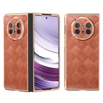 For Huawei Mate X5 Case Electroplated PU Leather+PC Grid Texture Phone Cover