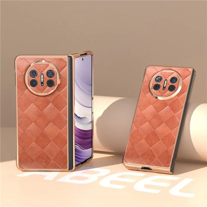 For Huawei Mate X5 Case Electroplated PU Leather+PC Grid Texture Phone Cover