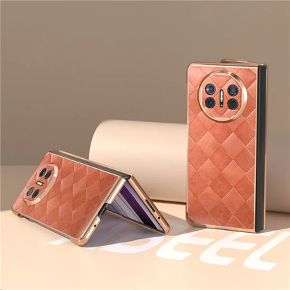 For Huawei Mate X5 Case Electroplated PU Leather+PC Grid Texture Phone Cover
