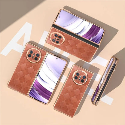 For Huawei Mate X5 Case Electroplated PU Leather+PC Grid Texture Phone Cover