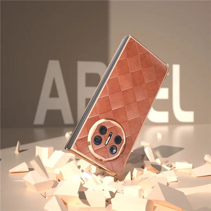 For Huawei Mate X5 Case Electroplated PU Leather+PC Grid Texture Phone Cover