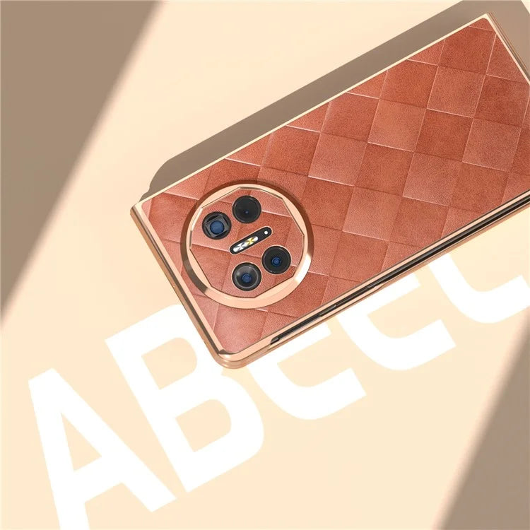 For Huawei Mate X5 Case Electroplated PU Leather+PC Grid Texture Phone Cover