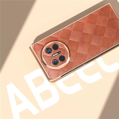 For Huawei Mate X5 Case Electroplated PU Leather+PC Grid Texture Phone Cover
