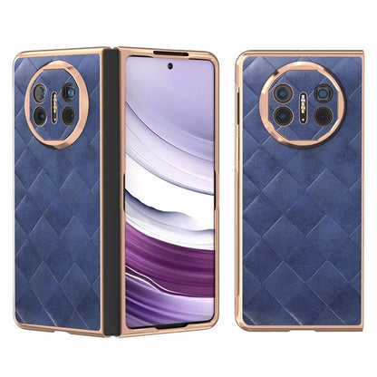 For Huawei Mate X5 Case Electroplated PU Leather+PC Grid Texture Phone Cover