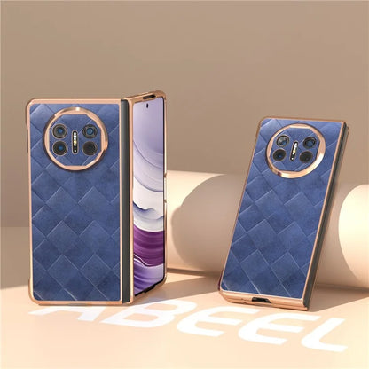 For Huawei Mate X5 Case Electroplated PU Leather+PC Grid Texture Phone Cover