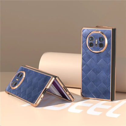 For Huawei Mate X5 Case Electroplated PU Leather+PC Grid Texture Phone Cover