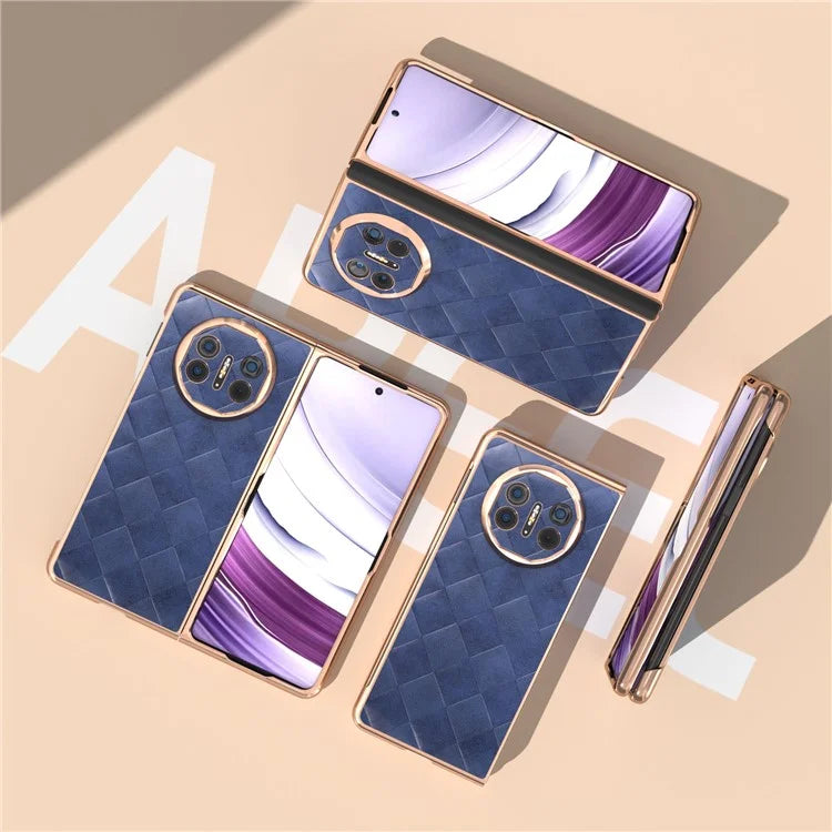 For Huawei Mate X5 Case Electroplated PU Leather+PC Grid Texture Phone Cover