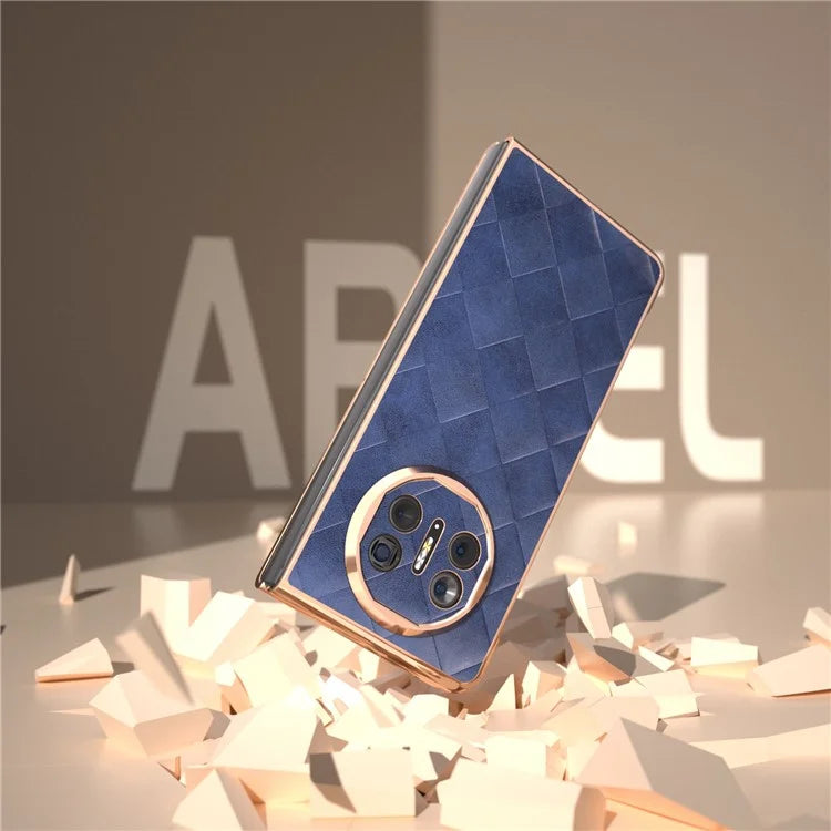 For Huawei Mate X5 Case Electroplated PU Leather+PC Grid Texture Phone Cover
