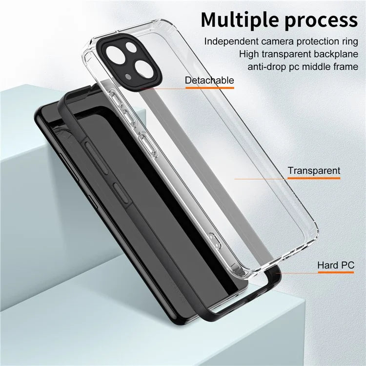 For iPhone 15 Plus Case Color Frame Clear Back TPU+PC Anti-scratch Phone Cover