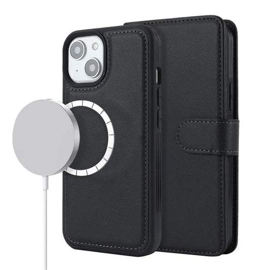 Detachable Phone Case for iPhone 14 Plus Case Compatible with MagSafe PU Leather Flip Cover