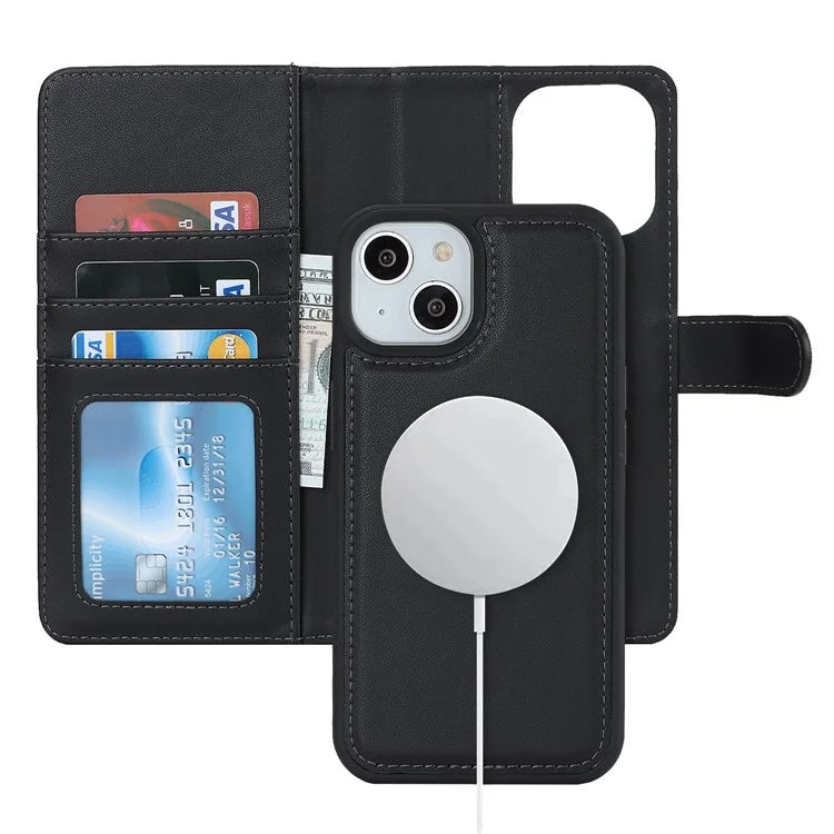 Detachable Phone Case for iPhone 14 Plus Case Compatible with MagSafe PU Leather Flip Cover