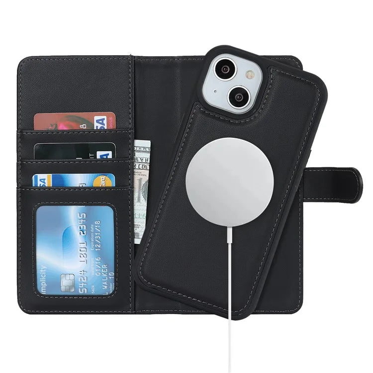 Detachable Phone Case for iPhone 14 Plus Case Compatible with MagSafe PU Leather Flip Cover