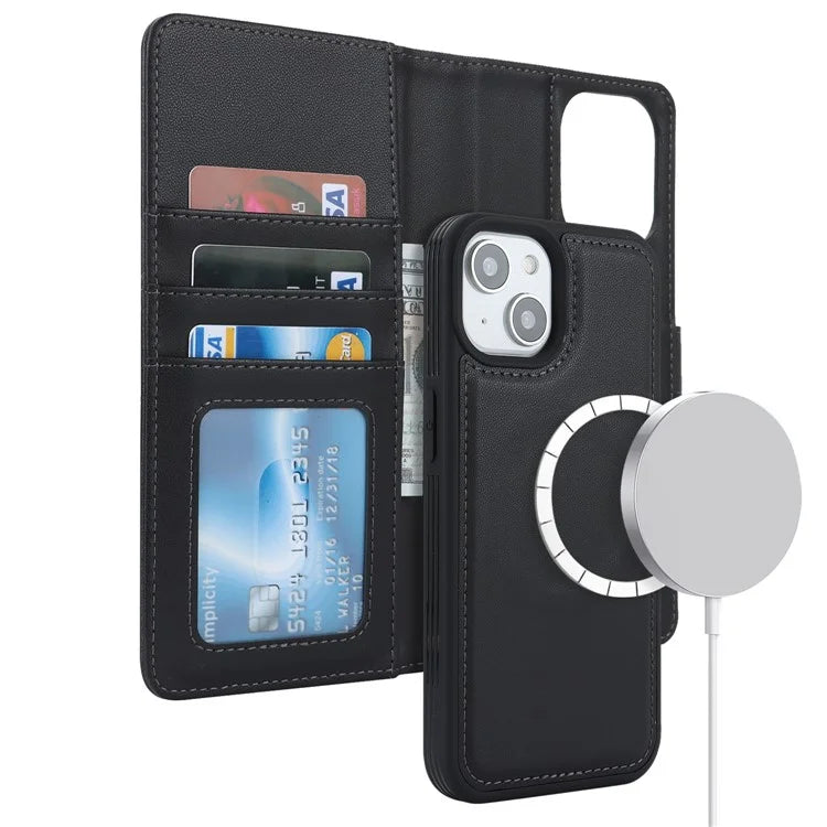 Detachable Phone Case for iPhone 14 Plus Case Compatible with MagSafe PU Leather Flip Cover