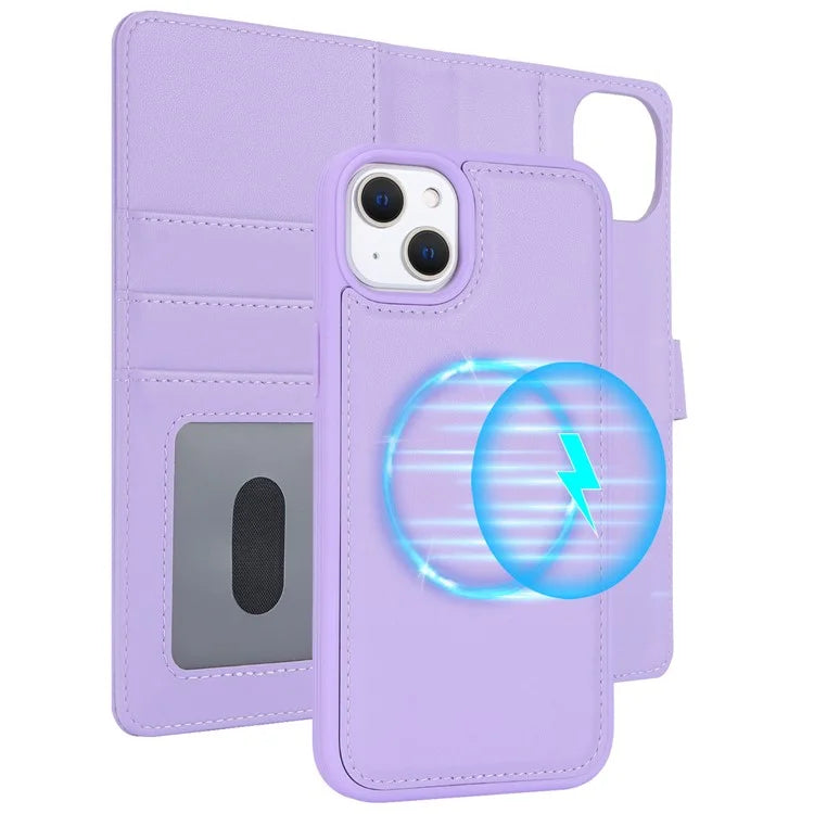 Detachable Phone Case for iPhone 14 Plus Case Compatible with MagSafe PU Leather Flip Cover