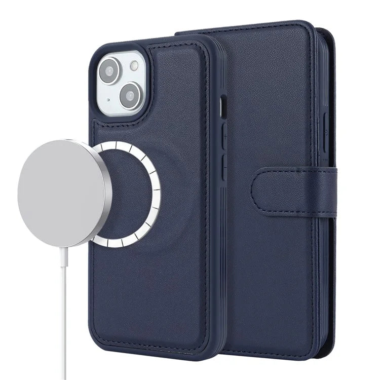 Detachable Phone Case for iPhone 14 Plus Case Compatible with MagSafe PU Leather Flip Cover