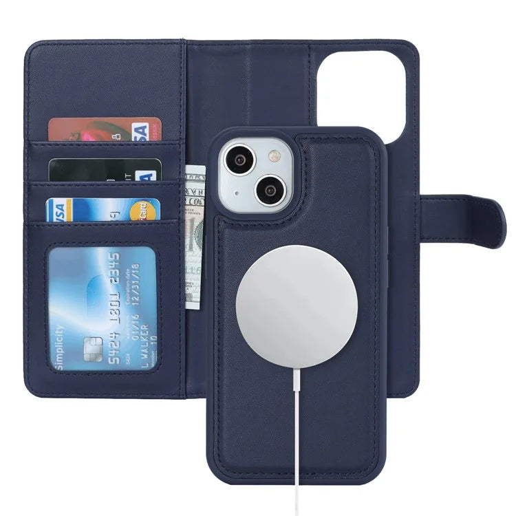 Detachable Phone Case for iPhone 14 Plus Case Compatible with MagSafe PU Leather Flip Cover