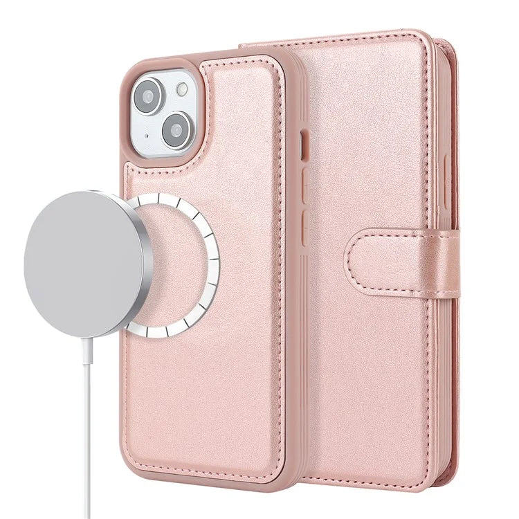 Detachable Phone Case for iPhone 14 Plus Case Compatible with MagSafe PU Leather Flip Cover