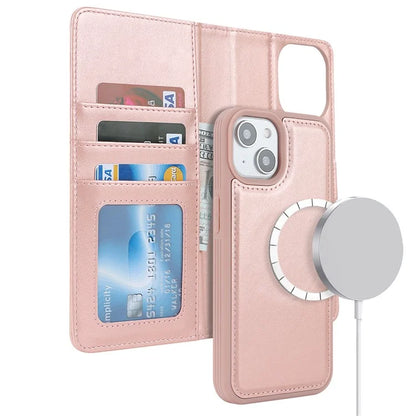 Detachable Phone Case for iPhone 14 Plus Case Compatible with MagSafe PU Leather Flip Cover