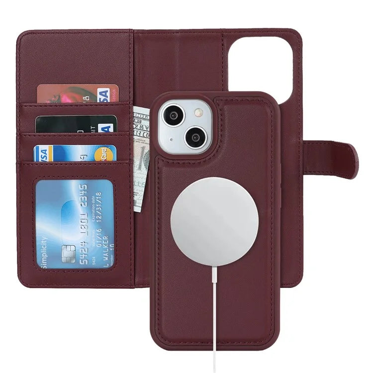 Detachable Phone Case for iPhone 14 Plus Case Compatible with MagSafe PU Leather Flip Cover