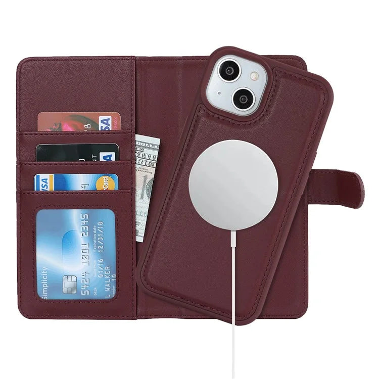 Detachable Phone Case for iPhone 14 Plus Case Compatible with MagSafe PU Leather Flip Cover