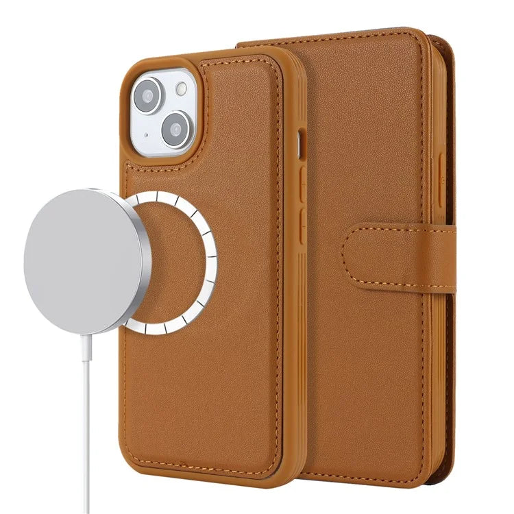 Detachable Phone Case for iPhone 14 Plus Case Compatible with MagSafe PU Leather Flip Cover