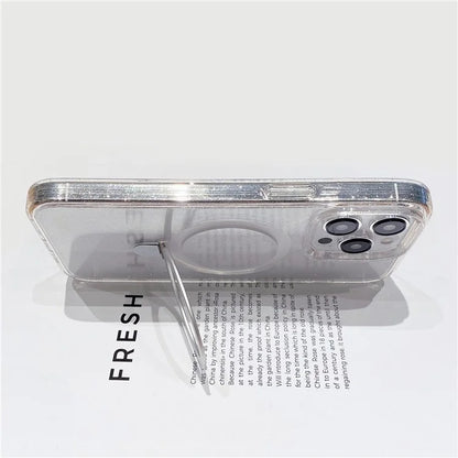 For iPhone 15 Pro Case Kickstand Magnetic Shell Glitter TPU+Acrylic Phone Cover