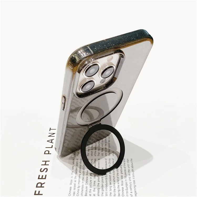 For iPhone 15 Pro Case Kickstand Magnetic Shell Glitter TPU+Acrylic Phone Cover